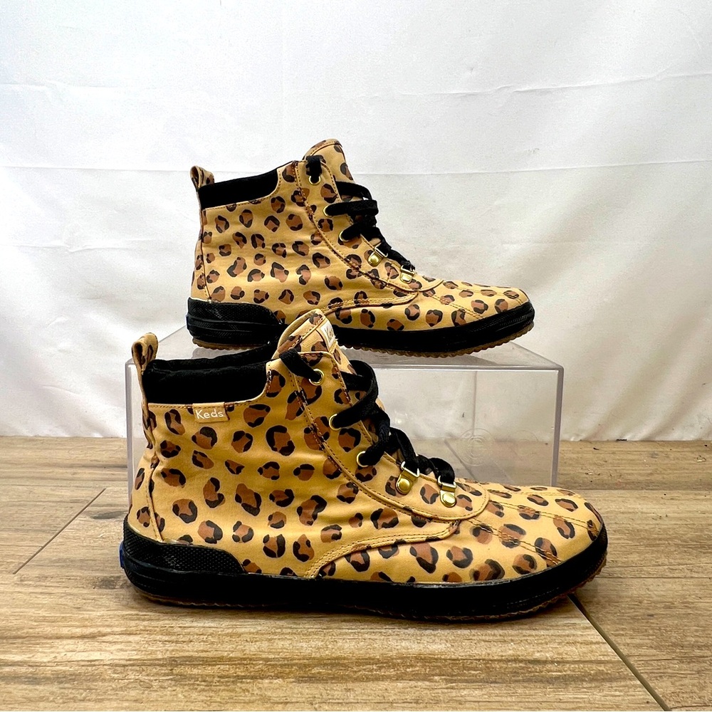 Keds Girls shoes‎ 5M Scout Black Tan Leopard Hi-Top Lace Up Sneaker Boots